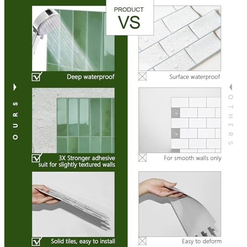 STICKGOO 10-Sheet Peel and Stick Backsplash Tile, Self Adhesive Vinyl Wall Tiles, Stick on Backsplash for Kitchen and Bathroom(Thicker Design) - color: Green & Blue