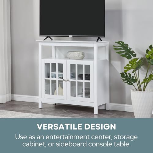 Convenience Concepts Big Sur Highboy TV Stand with Storage Cabinets and Shelves in White Finish - color: White
