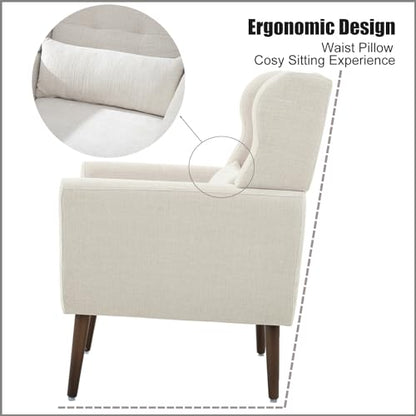 Accent Chair, Living Room Chairs with Solid Wood Legs & Pillow | Chairs Living Room with High Tufted Backrest, Reading Chair for Bedroom/Office, Chenille Fabric - color: Beige(a)