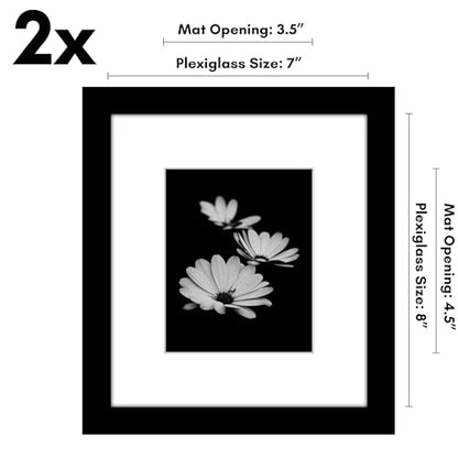 Americanflat 7x8 Picture Frame 2-Pack - Matted to 4x5 - Black | Slim Molding construction, Polished plexiglass front, wall or tabletop display with included easel, triangle hangers included - color: Black, size: 7x8