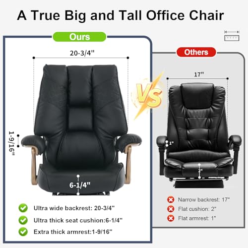 EXCEBET Big and Tall Executive Office Chair with Footrest, 400LBS Capacity Ergonomic High-Back Desk Office Chair with Lumbar Support, Padded Armrests & Thick Cushion, Black PU Leather Chairs - color: Black