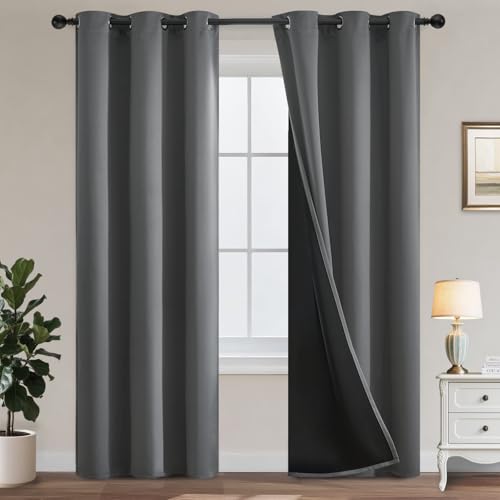 Yakamok Grey Blackout Curtains 84 inches Long for Bedroom 38" Wide 2 Panels | Thermal Insulated Window Treatment Total Blocking Panels with Black Liner for Living Room/Dining Room/Kids Room Grommet Top - color: Grey, size: 38"W x 84"L (Pack of 2)