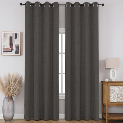 CUCRAF 100% Blackout Window Curtains 90 inches Long 2 Panels Set, Faux Linen Look Thermal Insulated Grommet Drapes, Room Darkening Curtain for Bedroom Living Room(W52 x L90 Inch, Grey) - color: Grey, size: 52"W x 90"L (Pack of 2)