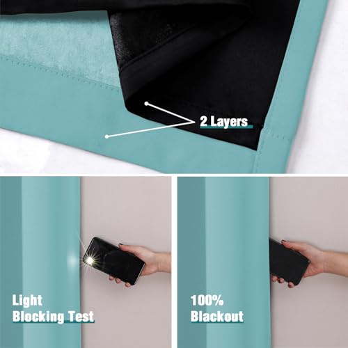 ChrisDowa 100% Blackout Curtains for Bedroom 63 Inches Long 2 Panels Set | 2 Thick Layers, Thermal Insulated, Light Blocking, Grommet, Window Treatment, Living Room Drapes, Aqua, 38 x 63 Inch - color: Aqua, size: 38"W x 63"L (Pack of 2)