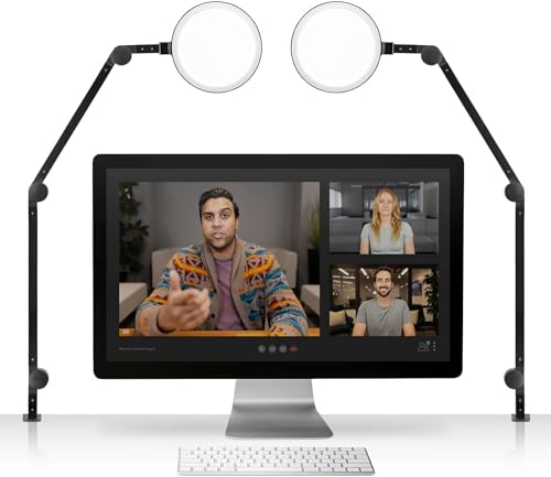 LUME CUBE Edge 2.0 LED Desk Lamp | Dimmable Home Office Desk Light with USB Charging Port & Strong Swing Arm | Adjustable Color Temperature and Brightness | Circle Webcam Light - Black 2pk - size: Black - Pack of 2