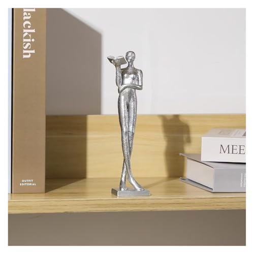 Shelf Decor Reading Figure Sculpture Modern Minimalist Decor Home Office Bookshelf Accent Office Decorations for Work(Silver) - color: Silver
