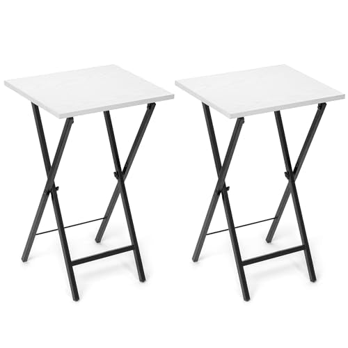 Acovy TV Tray Table Set of 2, TV Dinner Tray, Folding Table, Foldable TV-Trays, Side Table for Bed, Couch, Portable and Small Easy to Move - color: White&black