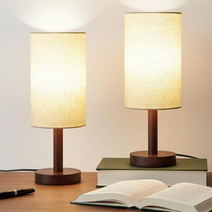LALISU Small Table Lamp，Nightstand Lamp Wood Bedside Lamp Plug in 2Pcs | Small Bedside Lamp for Night Stands, Desk Lamps for Reading Living Room, Office (Bulb Included) (Black-Walnut Wood（2）) - color: Black-Walnut Wood（2）