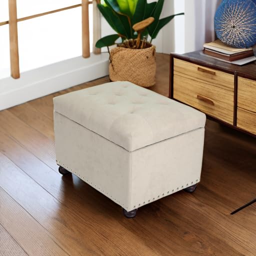 24" Ottoman with Storage,Fabric Tufted Storage Ottoman with Legs | Rectangle Upholstered Ottoman Bench Foot Stool for Living Room Bedroom Entryway,Nailhead Trim,400 lbs Capacity, Beige - color: Beige