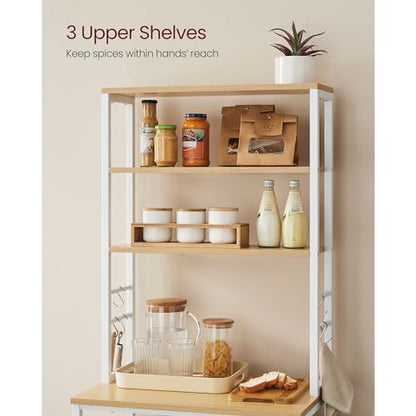 VASAGLE Coffee Bar, 23.6 Inches 6-Tier Baker's Rack with 6 Hooks | Modern Basic Microwave Stand, 23.6 x 15.7 x 65.7 Inches, Golden Oak and Cloud White, BARNET Collection UKKS024W09 - color: Golden Oak + Cloud White, size: 23.6"W, style: No Power Outlet