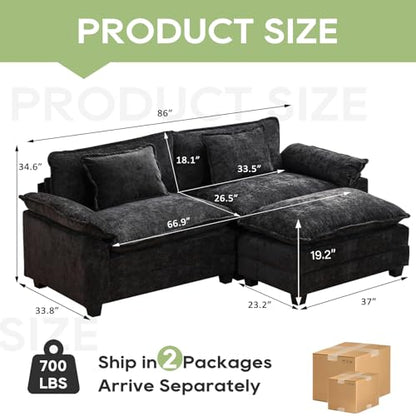 86" Modular Sectional Sofa, Comfy Deep Cloud Couch with Ottoman | L-Shaped Couches for Living Room, Modular Couch, Deep and Wide Seat, Chenille Sofa Sleeper with Throw Pillows, Black - color: Black, size: 86 Inch L