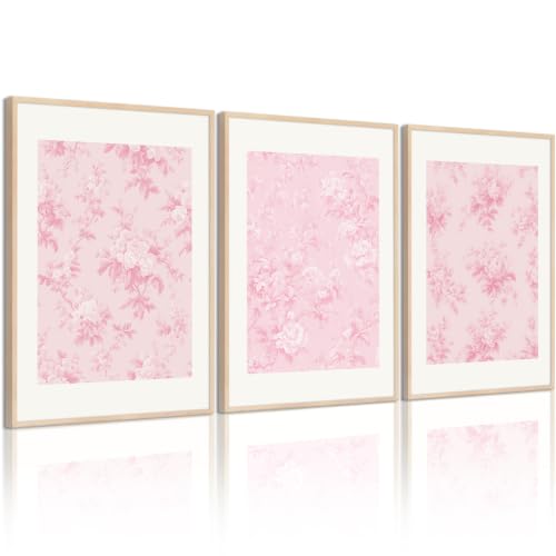 Baccone Pink Floral Wall Art Chinoiserie Flower Wall Decor Pictures Aesthetic Canvas Wall Art Love Shack Fancy Poster Vintage Floral Prints for Living Room Bedroom 12x16 Inch Unframed Set of 3 - color: Chinoiserie Prints, size: 12x16 Inch Unframed