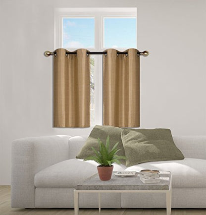 Elegant Home 2 Panels Tiers Grommets Small Window Treatment Curtain Faux Silk Insulated Blackout Drape Short Panel 28" W X 36" L Each for Kitchen Bathroom or Any Small Window # D24 (Gold) - color: Gold