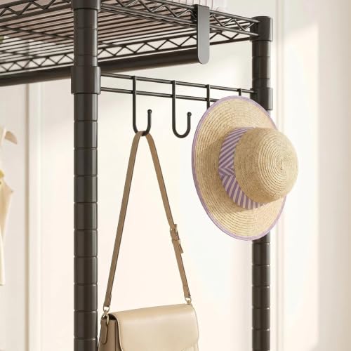 L Shaped Heavy Duty Garment Rack with Shelves, Black | Heavy Duty Clothes Rack with 3 Hanging Rods & 5 Shelves, Freestanding Adjustable Garment Rack for Bedroom - size: 58.27''W×17.13D''×76.38''H