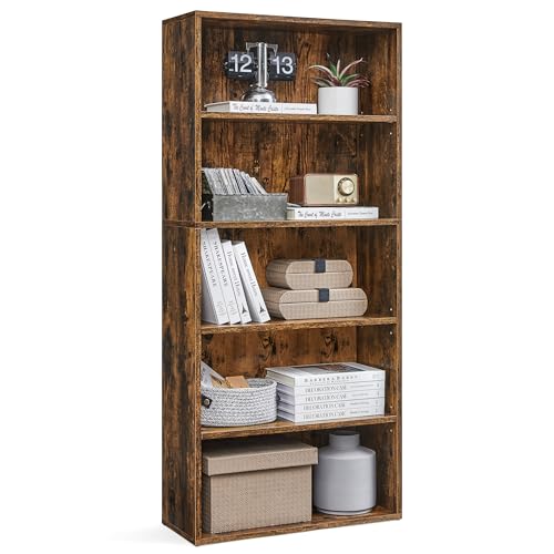 VASAGLE CUSTOS Collection - Bookshelf, 5-Tier Bookcase, Book Shelf, Open Storage Shelf, 9.4 x 23.6 x 52.5 Inches, for Living Room, Home Office, Dining Room, Rustic Brown ULBC165X01 - color: Rustic Brown, size: 5 Tiers (23.6"W), style: 1 Pack