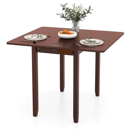 GOFLAME Extendable Dining Table for 4, Folding Kitchen Table with Storage Compartment & Rubber Wood Legs, Space-Saving Dinner Table for Living Room, Kitchen, Dining Room, Small Space, Cherry Brown