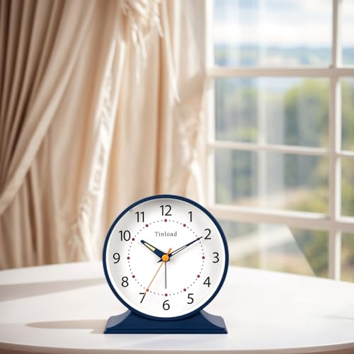 Tinload 4.5" Antique Retro Analog Alarm Clock, Small Silent Bedside Desk Clock with Manual Light, Battery Operated, Snooze, for Living Room, Bedroom, Bedside, Desk(Blue) - color: Blue