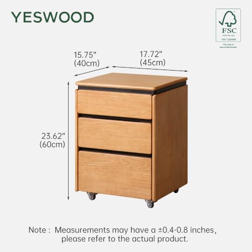 100% Solid Wood Swivel Lift Top Nightstand with Wheels, Rolling Side Table with 3 Drawers, No Assembly Mobile End Table Small Spaces, for Bedroom, Living Room - color: Natural, size: 1 pc(15.75"D x 17.72"W x 23.62"H)
