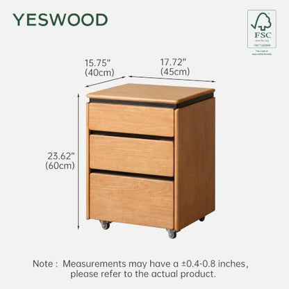 100% Solid Wood Swivel Lift Top Nightstand with Wheels, Rolling Side Table with 3 Drawers, No Assembly Mobile End Table Small Spaces, for Bedroom, Living Room - color: Natural, size: 1 pc(15.75"D x 17.72"W x 23.62"H)