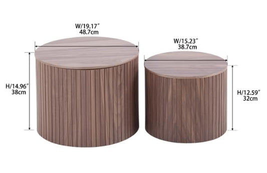 Round Coffee Table Set of 2 for Living Room, Wood Small Nesting Tables with Storage, Circle Side Table, Modern Accent End Table with Moveable Lid for Bedroom,Walnut - color: Walnut, size: 19.17"x19.17"x14.96"