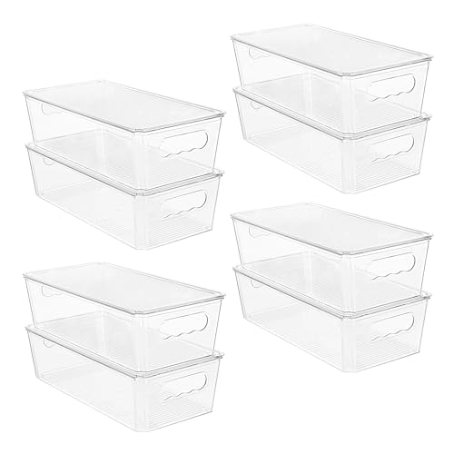 Vtopmart 8pcs Clear Stackable Storage Bins with Lids | BPA-free food-grade PET, Stackable with Lids Included, Easy to Move, For Fridge Freezer Pantry Cabinet Kitchen Organization - size: With Lid