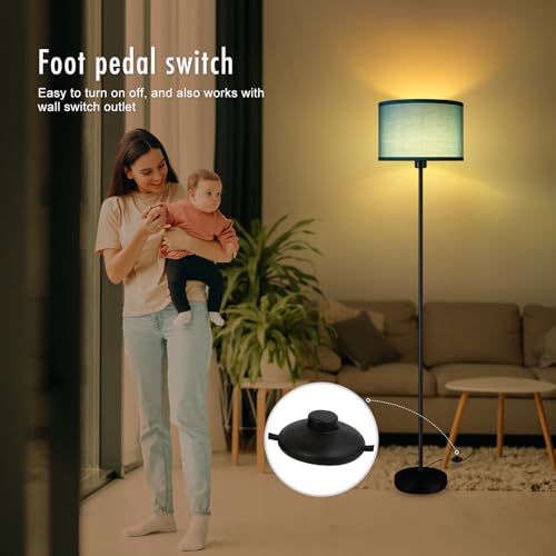 Floor Lamps, Standing Lamp for Kids Room, 58" Tall Floor Lamp with Lampshade, Foot Pedal Switch, Modern Bright Floor Lamps for Living Room/Bedroom/Boys Room, Green Lamp for Boys' Gift(NO Bulb) - color: Black + Green