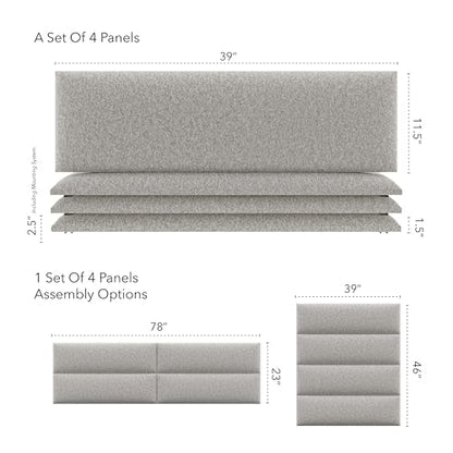 Vänt Wall Mounted Headboard Panels, King/Twin, Faux Merino Wool Grey - color: Faux Merino Wool Grey, size: 39"