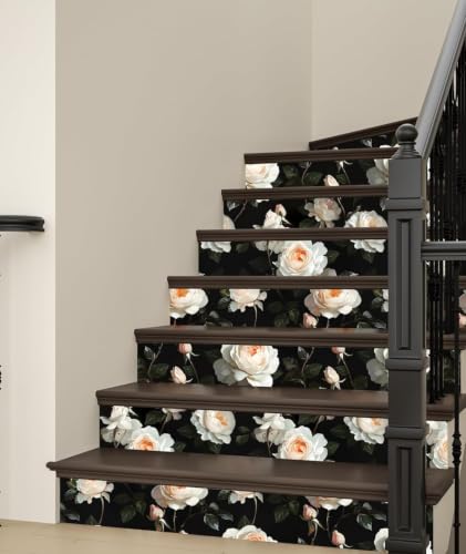 Dark Floral Peel and Stick Wallpaper Vintage Leaf Contact Paper White Flower Wall Mural Home Vinyl Waterproof Self Adhesive Removable Renter Friendly Wall Paper 17.5" x 393" - color: Black/White, size: 17.5" x 393"