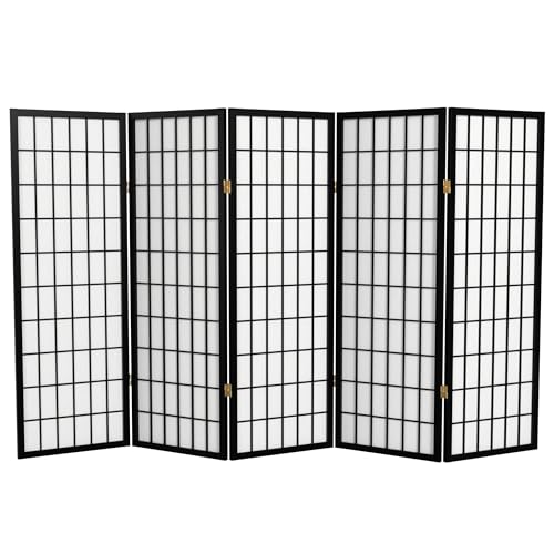 4 ft. Short Window Pane Shoji Screen - Black - 5 Panels - color: Black, size: 5 Panels