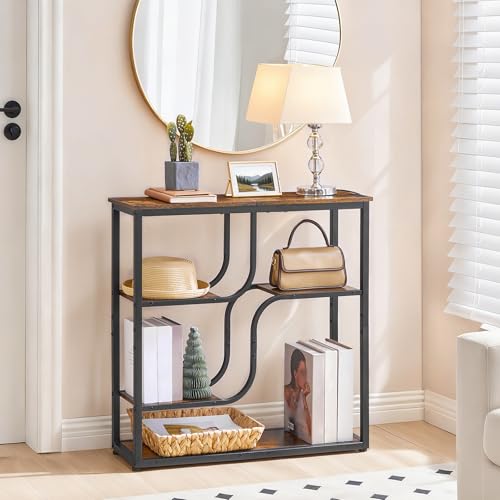 HOOBRO 29.5" Console Table, 5-Tier Narrow Entryway Table, Behind Couch Table with Storage Shelves, Sofa Table for Hallway, Living Rooms, Entryway, Rustic Brown and Black BF69XG01 - color: Rustic Brown + Black