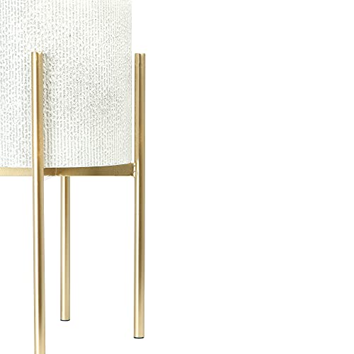 Main + Mesa Modern Boho Embossed Metal Planters with Stands, White and Gold, Set of 2 Sizes - color: Light Grey With Gold Stand
