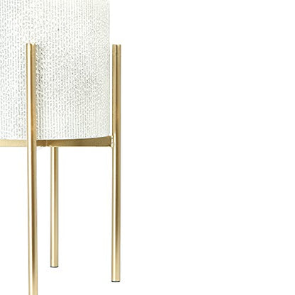 Main + Mesa Modern Boho Embossed Metal Planters with Stands, White and Gold, Set of 2 Sizes - color: Light Grey With Gold Stand