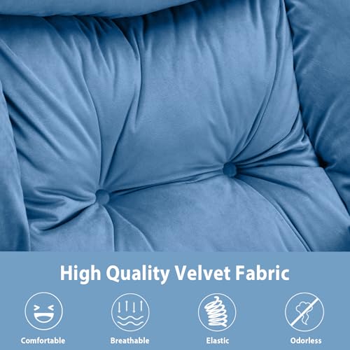 Youtanic Lazy Chair Thick Padded, Comfy Velvet Accent Lounge Chair with Stable Frame, Leisure Sofa Armchair with Armrests and Side Pocket, Reading Chair for Bedroom, Living Room, Office, Light Blue - color: Light Blue Without Stool