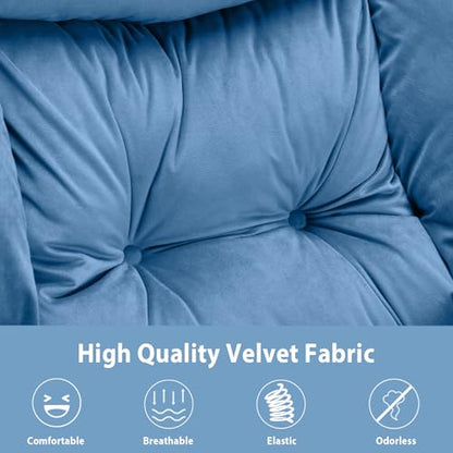 Youtanic Lazy Chair Thick Padded, Comfy Velvet Accent Lounge Chair with Stable Frame, Leisure Sofa Armchair with Armrests and Side Pocket, Reading Chair for Bedroom, Living Room, Office, Light Blue - color: Light Blue Without Stool