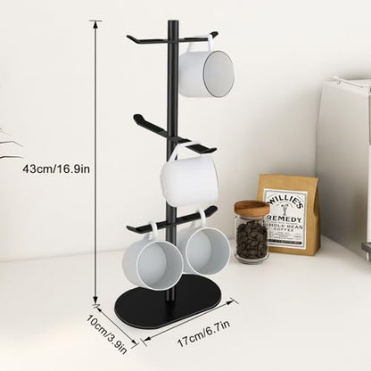 Cup Holder Tree with 6 Hooks, Metal Coffee Mug Rack Stand (Black) - color: Matte Black-A