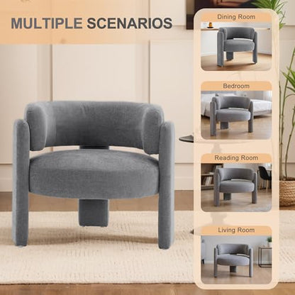 Modern Accent Barrel Chair,Mid Century Single Armchair with Curved Backrest Upholstered Side Reading Chair with 3 Legs Comfy Sherpa Chair for Bedroom and Living Room (Gray, Set of 1) - color: Grey, size: Set of 1