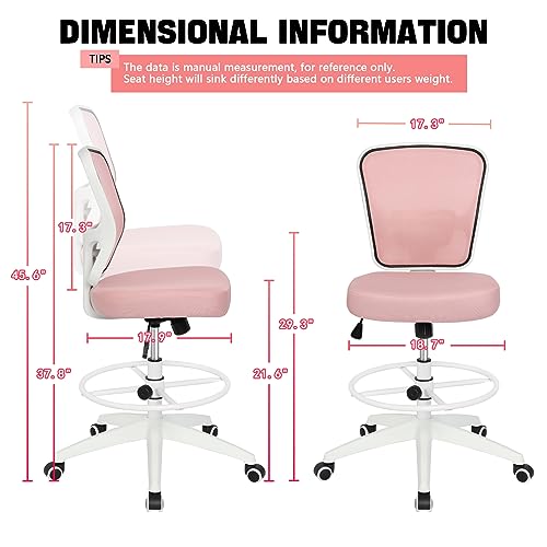 Drafting Chair Adjustable Height Tall Office Chairs Standing Desk Chair Rolling Stool Chair Armless Office Drafting Chair Pink - color: Pink