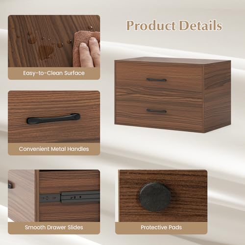 2-Drawer Stackable Dresser, Horizontal Storage Cabinet (1, Walnut) | Lateral File Cabinet | Stacking Drawer Chest | Metal Handle | Anti-Topping Kits | For Living Room, Study, Office - color: Walnut