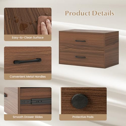 2-Drawer Stackable Dresser, Horizontal Storage Cabinet (1, Walnut) | Lateral File Cabinet | Stacking Drawer Chest | Metal Handle | Anti-Topping Kits | For Living Room, Study, Office - color: Walnut