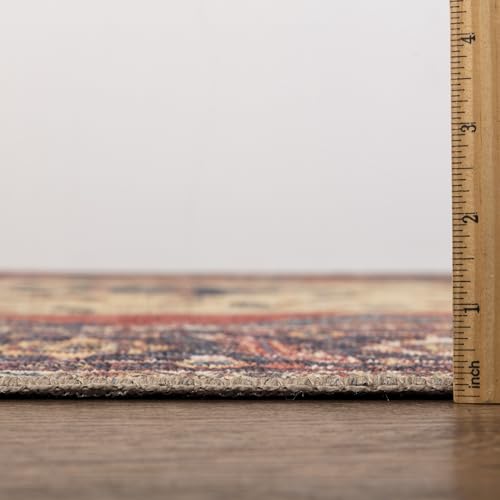 Keen Home Design Vintage Washable Area Rug, Non-Slip Low Pile, 4x6 | Machine Washable Cotton Chenille, 0.25In Low Pile, Rubber Non-Slip Back; Kitchen, Entryway, Bedroom, Dining Room - color: Red / Yellow, size: 4' x 6' (Rectangular)