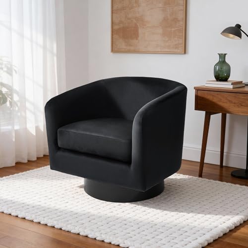 Swivel Barrel Accent Chair, Comfy Reading Armchair, Black, Set of 1 | Club Chairs for Adults, Low-Back Design, Modern Round Style, Solid Wood Frame & Metal Swivel Base, For Living Room & Bedroom - color: Black