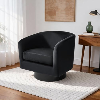 Swivel Barrel Accent Chair, Comfy Reading Armchair, Black, Set of 1 | Club Chairs for Adults, Low-Back Design, Modern Round Style, Solid Wood Frame & Metal Swivel Base, For Living Room & Bedroom - color: Black