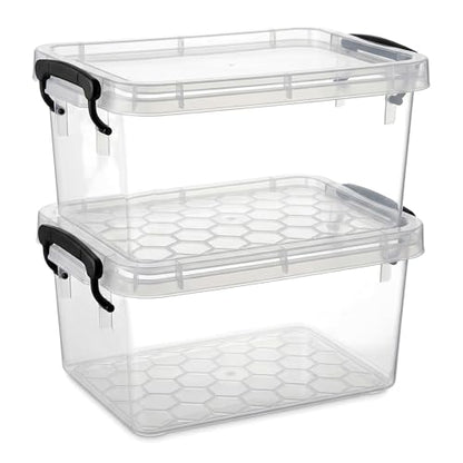 2 Pack 2 QT Plastic Storage Bins with Lids | Clear Stackable Bins with Secure Latches and Handles Heavy-Duty Storage Containers For Home Office and Garage Organization - size: 2 Qt