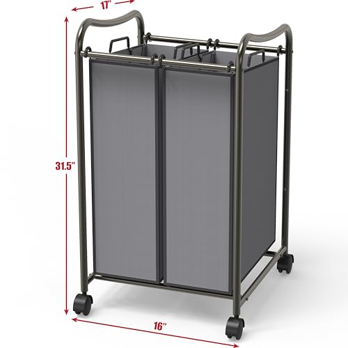 Simple Houseware 2-Bag Heavy Duty Laundry Sorter Rolling Cart, Dark Grey | Removable Bags and Lockable Wheels for Laundry Room Organization - color: Dark Gray