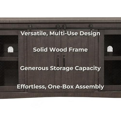 Martin Svensson Home Rustic 65" Wood Entertainment Center, Gray | Solid Pine, TV Stand, Sliding Doors, Adjustable Shelves & Cable Management, for TVs up to 70" - color: Grey