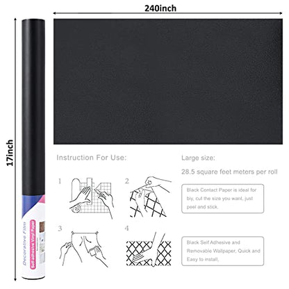 Arthome17 x240 Black Peel and Stick Wallpaper, Matte Black Contact Paper Self-Adhesive and Removable Vinyl Wallpaper Waterproof for Cabinets, Countertops, Walls - color: Black Matte, size: 17" x 240"