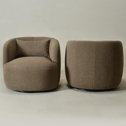 KINWELL 68" Boucle Upholstered Loveseat with 2 Swivel Chairs, Teddy Brown | No Assembly Sherpa Living Room Furniture Sets, 2-Seater Couch Settee and Barrel Chairs Armchairs for Small Spaces Apartment - color: Teddy Brown, size: Loveseat + 2 Chairs