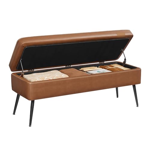 VASAGLE EKHO Collection - Storage Ottoman Bench, Entryway Bedroom Bench, 15 Gallons, Synthetic Leather with Stitching, Mid-Century Modern, Safety Hinges, Loads 660 lb, Caramel Brown ULOM074K01 - color: Caramel Brown, style: 15-Gallon Storage Bench