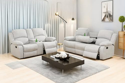 A Ainehome Living Room Furniture Set Leather Recliner Sofa Set Loveseat Chair Furniture Sofa Set for Living Room/Small Space/Rv/House/Office/Theater Seating (A-Grey White Microfiber, Sofa+Loveseat) - color: A-grey White Microfiber, size: Sofa+Loveseat