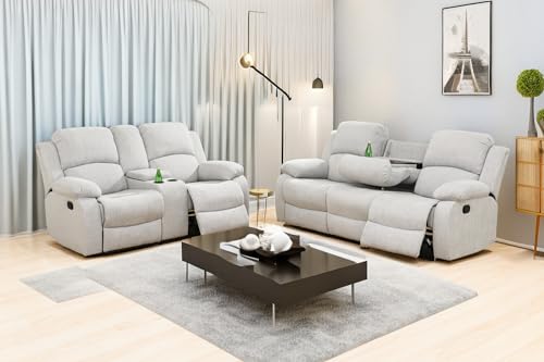 A Ainehome Living Room Furniture Set Leather Recliner Sofa Set Loveseat Chair Furniture Sofa Set for Living Room/Small Space/Rv/House/Office/Theater Seating (A-Grey White Microfiber, Sofa+Loveseat) - color: A-grey White Microfiber, size: Sofa+Loveseat